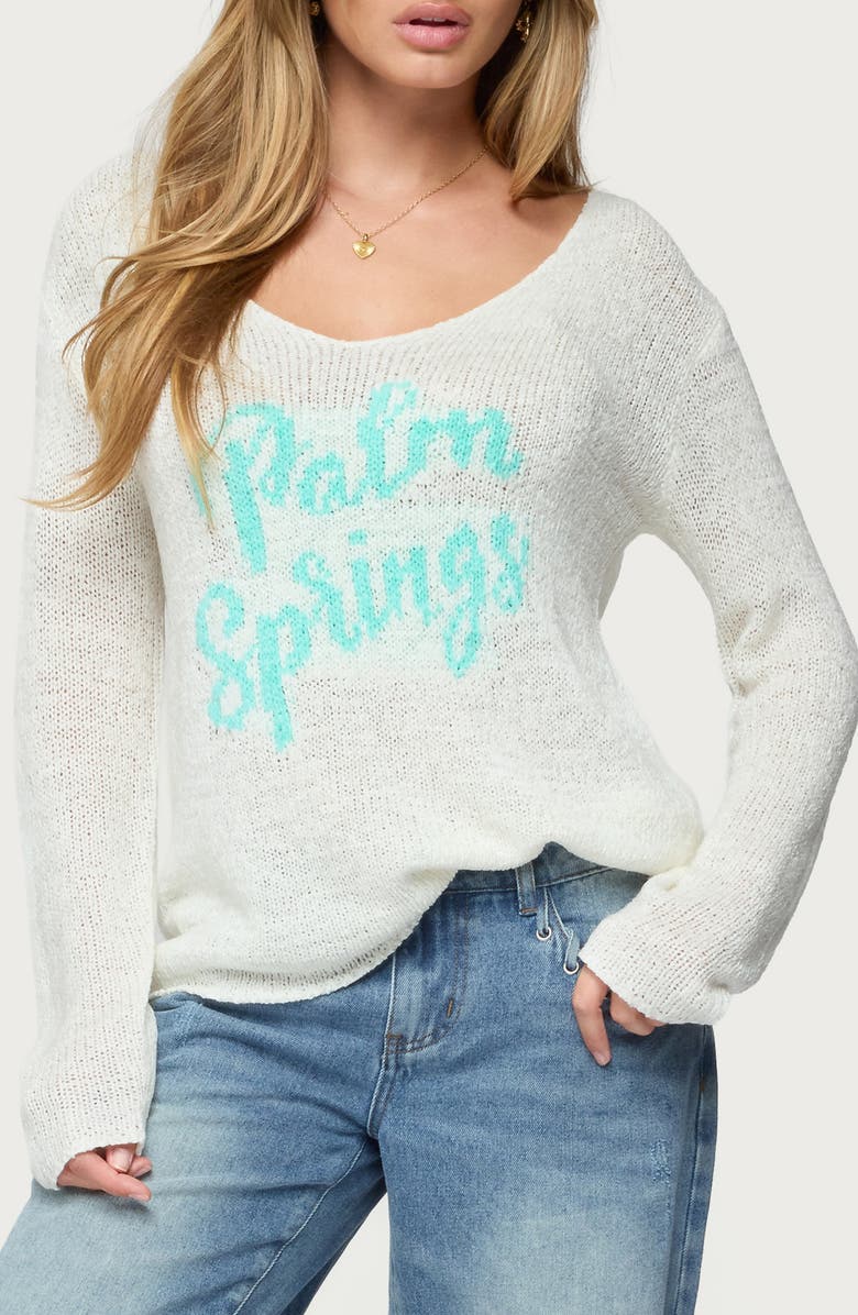 EDIKTED Palm Spring Scoop Neck Sweater, Main, color, Cream