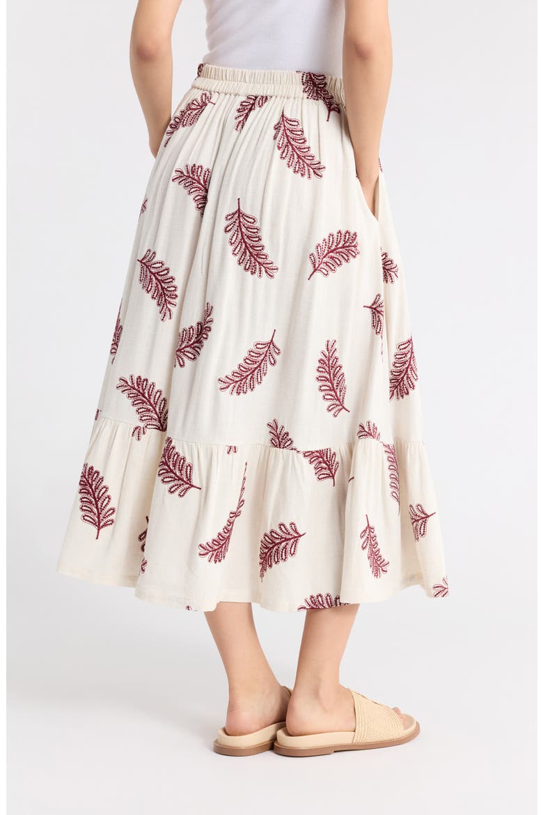 Flounce Midi Skirt, Alternate, color, IVORY BURGUNDY EMBROIDERY