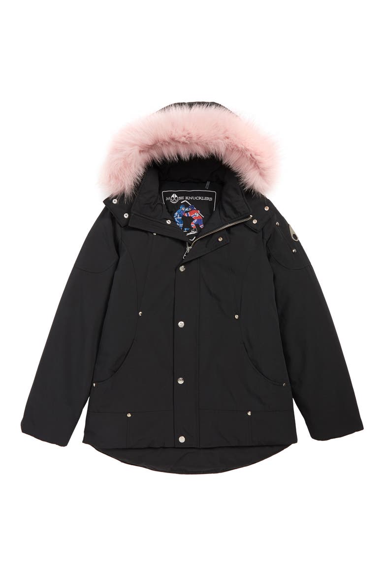 Hooded Parka with Genuine Fox Fur Trim, Main, color, BLACK W P