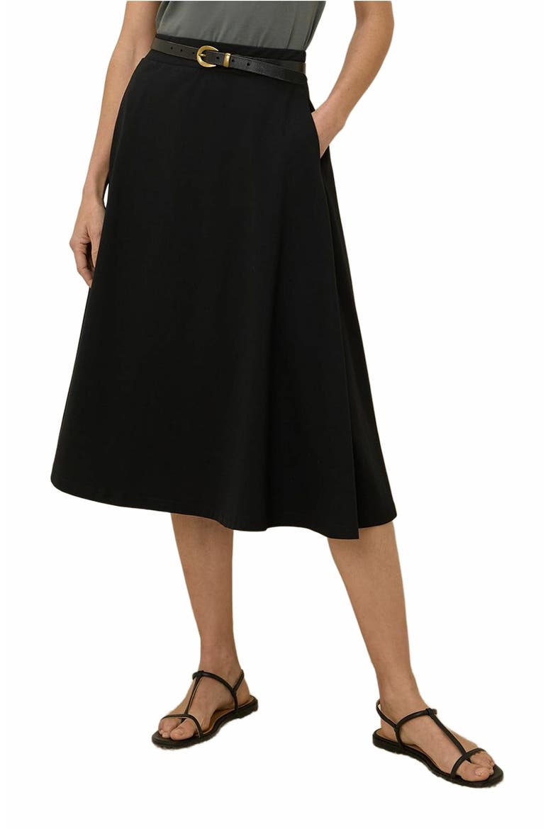 Organic Cotton Fit & Flare Midi Skirt, Alternate, color, Black