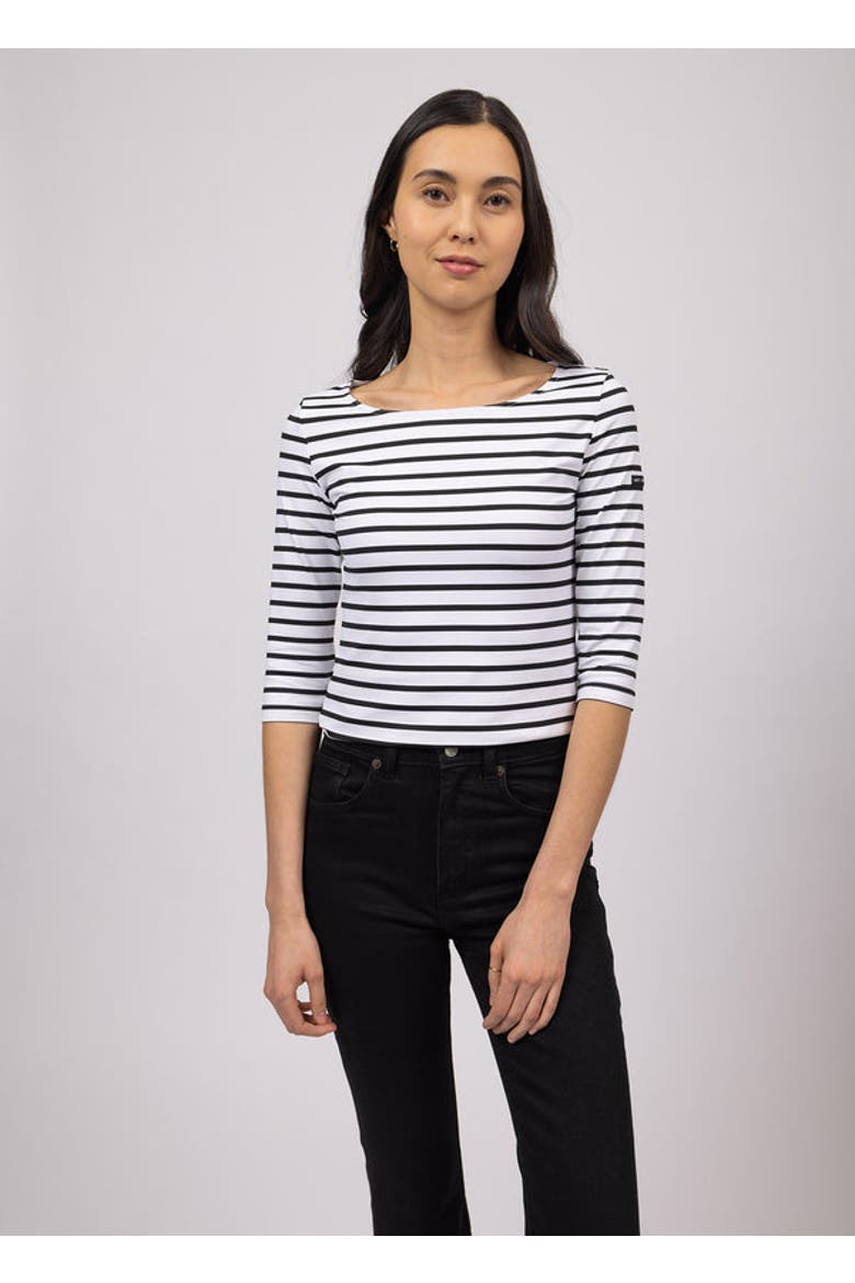 GARDE-COTE III - UV Fabric Breton Striped Top, Main, color, white/black