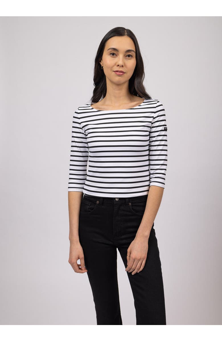 Saint James GARDE-COTE III - UV Fabric Breton Striped Top, Main, color, White/Black