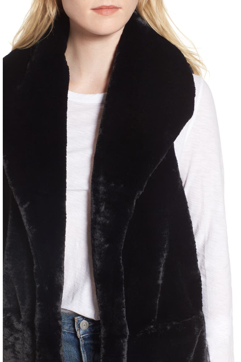 Heather Faux Mink Fur Vest, Alternate, color, BLACK