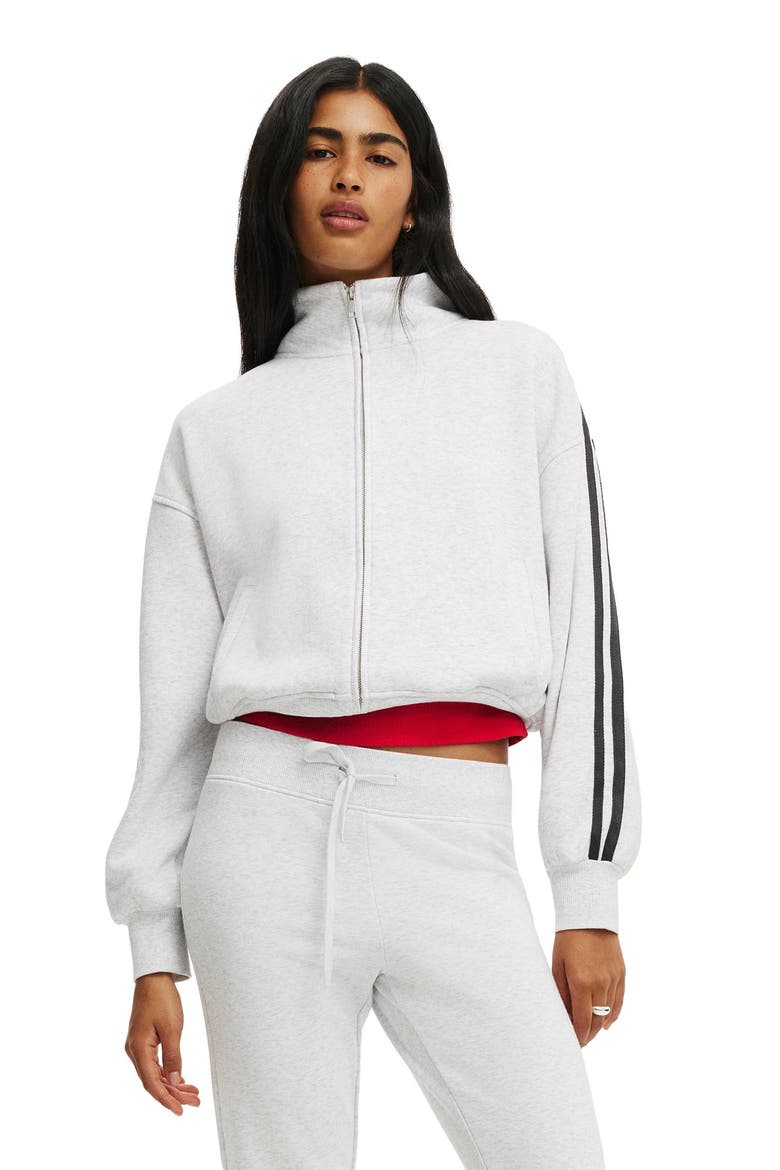 Women's Funnel Neck Fleece Zip Through, Main, color, Light Grey Marle Taping