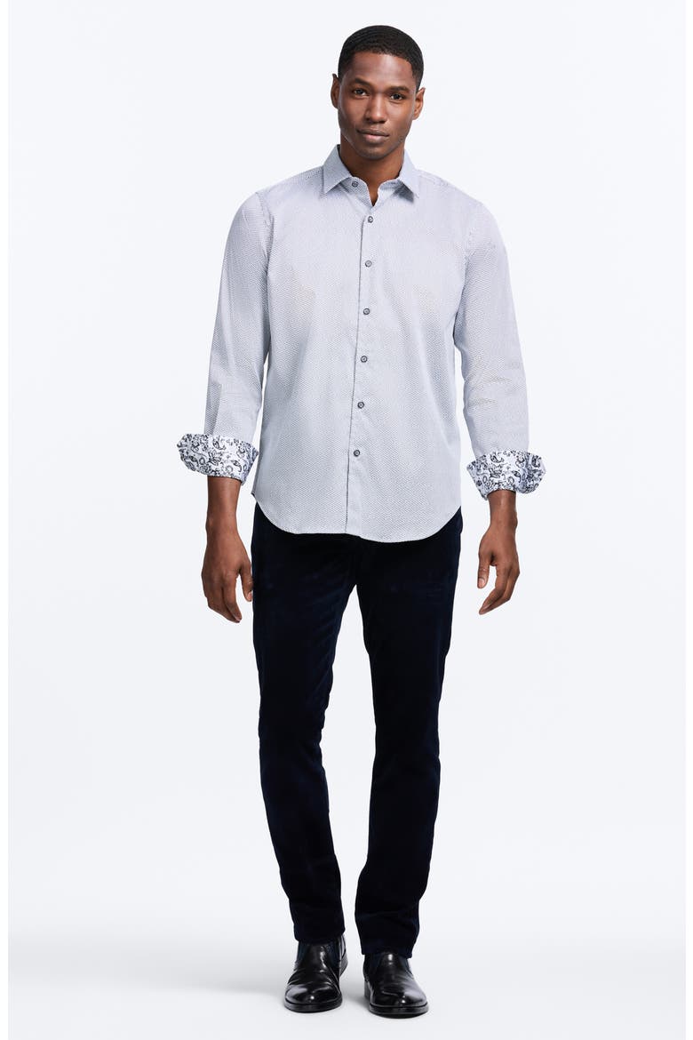Cheslyn Geometric Print Stretch Cotton Button-Up Shirt, Alternate, color, GREY MULTI