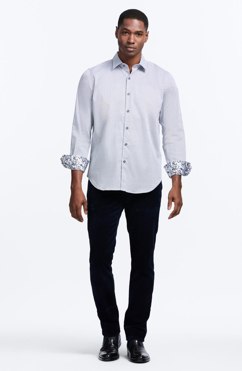 Robert Graham Cheslyn Geometric Print Stretch Cotton Button-Up Shirt, Alternate, color, Grey Multi