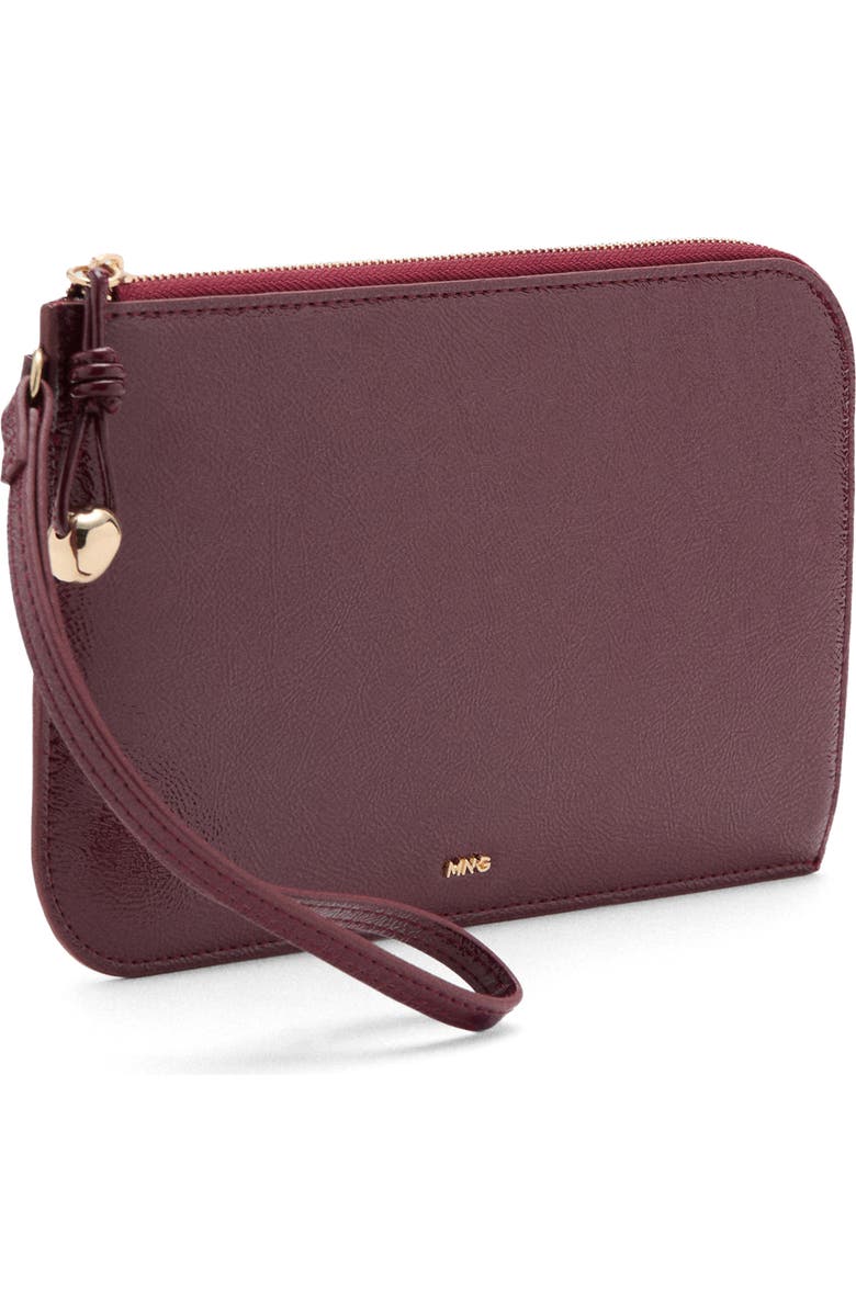 MANGO Mini Beaded Faux Leather Pochette Wristlet, Alternate, color, Burgundy
