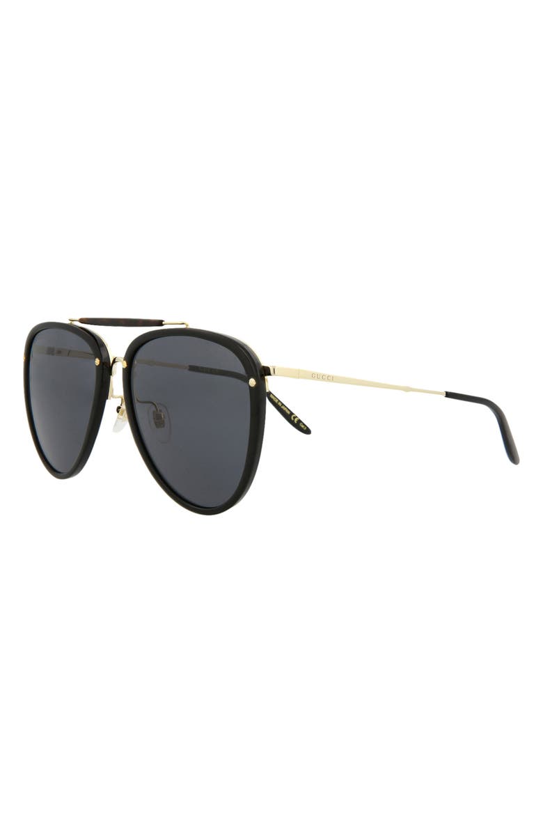 Gucci 58mm Aviator Sunglasses, Alternate, color, Black Gold Grey