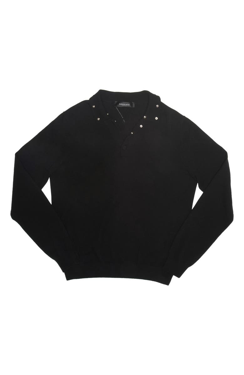 Versace Studded Virgin Wool & Cashmere Polo Sweater, Alternate, color,