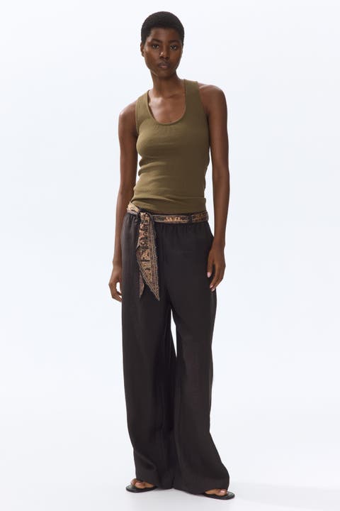 Scarf-detail Linen-blend Trousers