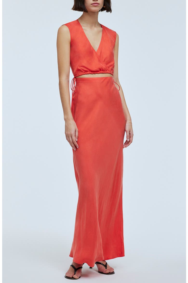 Modular Sleeveless Cupro Blend Maxi Dress, Main, color, FIRE LILY