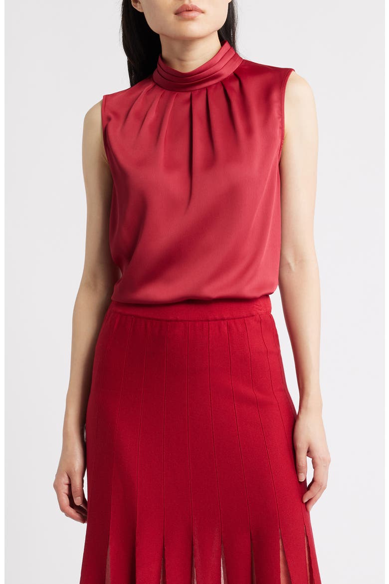 Crêpe de Chine Mock Neck Sleeveless Top, Main, color, SCARLET RED