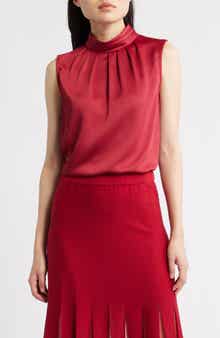 Crêpe de Chine Mock Neck Sleeveless Top