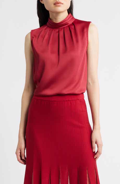 Crêpe de Chine Mock Neck Sleeveless Top