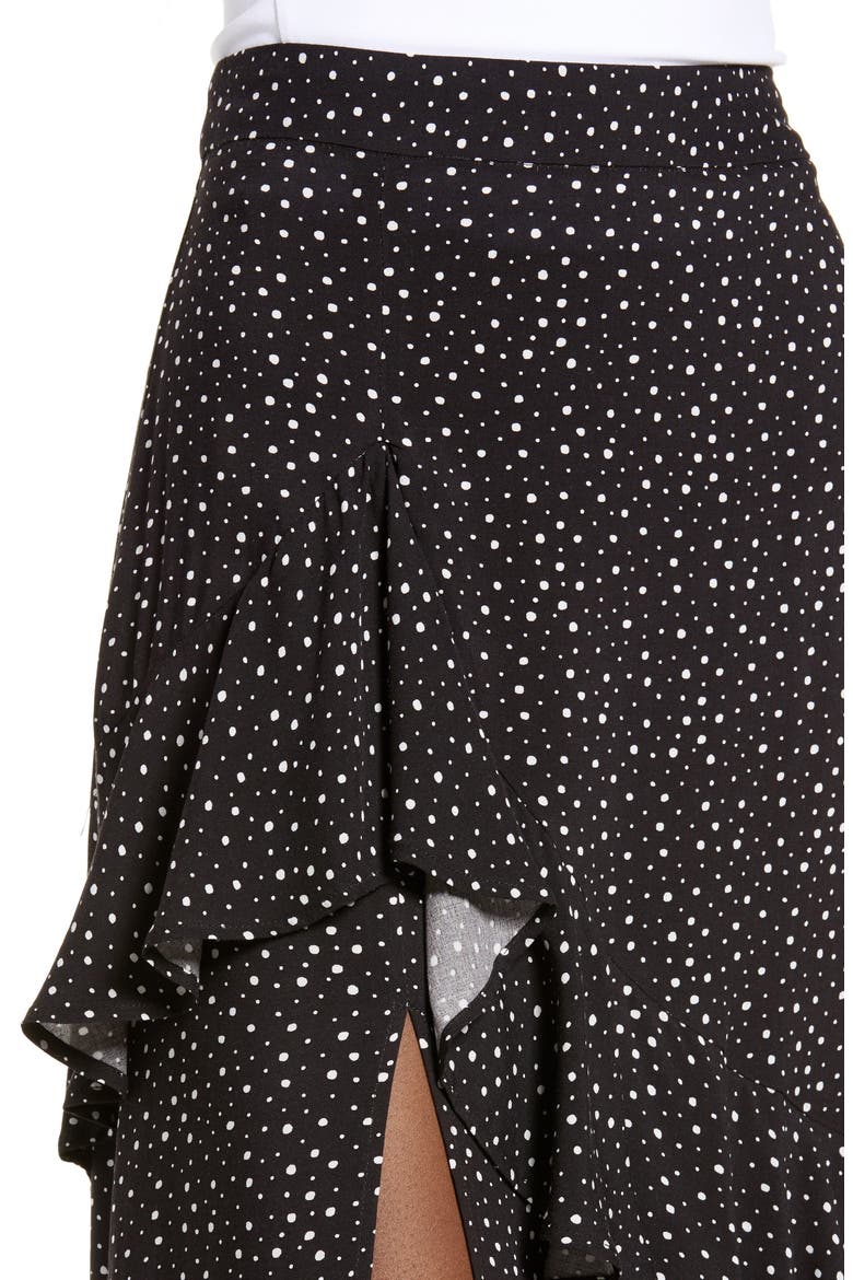 Polka Dot Ruffle Detail Skirt, Alternate, color, BLACK/ IVORY
