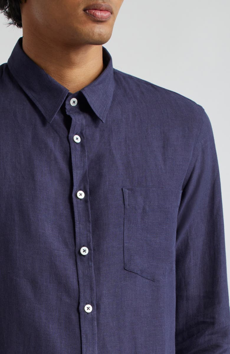 De Bonne Facture Essential Linen Button-Up Shirt, Alternate, color, Dark Navy