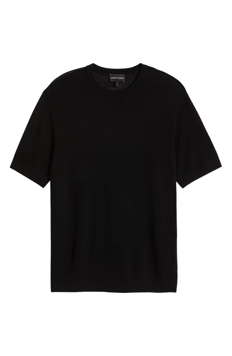 Emporio Armani Textured Dot Short Sleeve Crewneck Sweater, Alternate, color, Solid Black