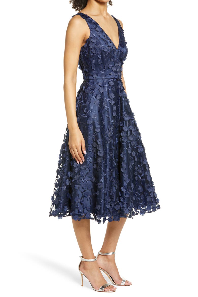 3D Appliqué Fit & Flare Cocktail Dress, Alternate, color, NAVY