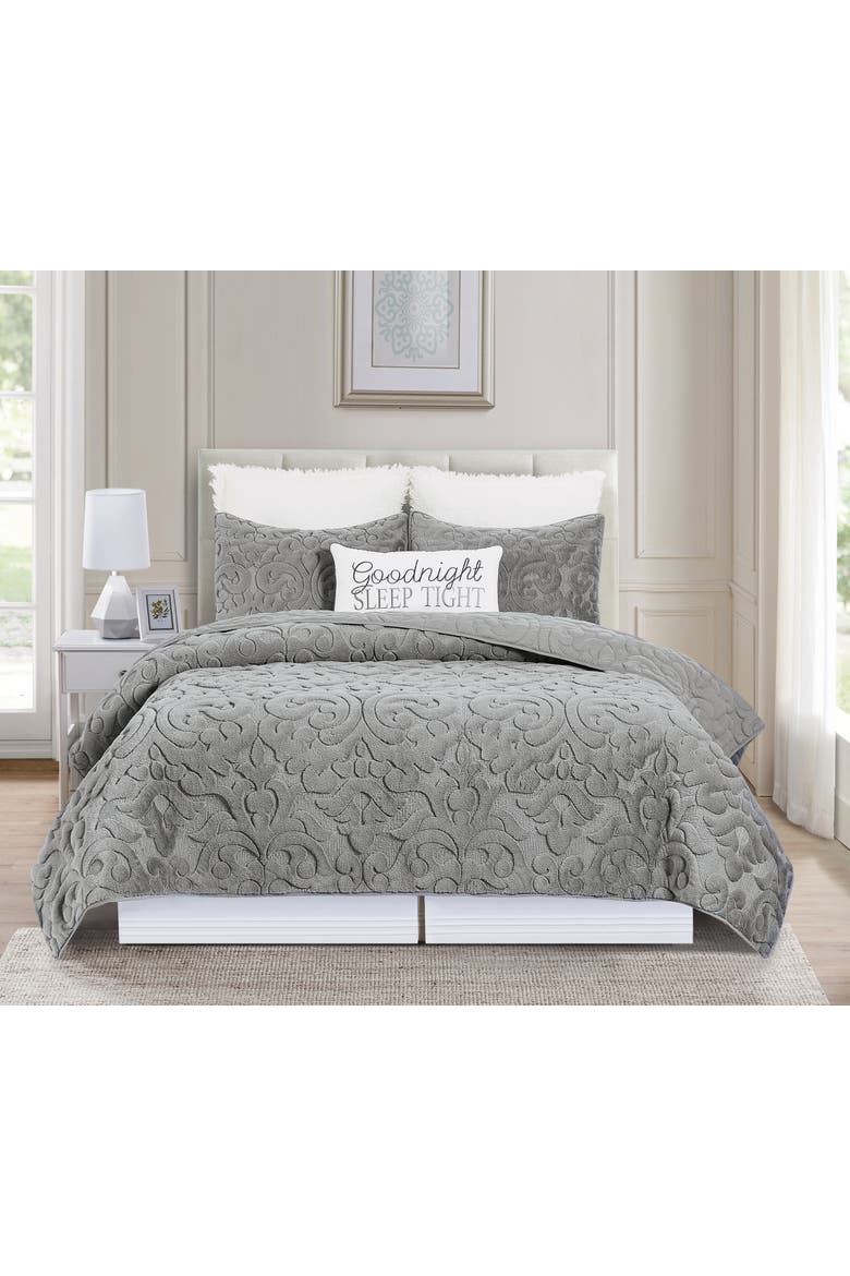 Cornelia Cotton Quilt Set  - Reversible and Machine Washable, Alternate, color, Grey