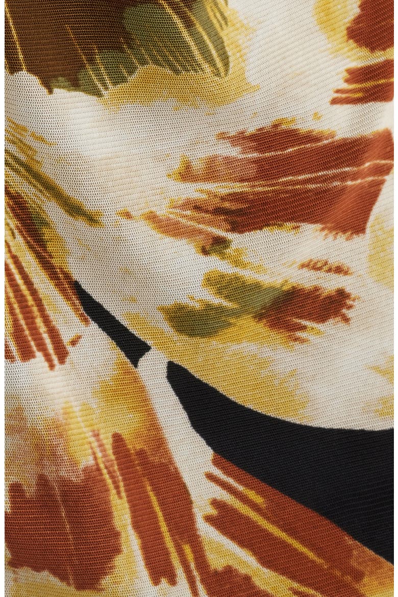 Tropical Print Ruched Mesh Button-Up Shirt, Alternate, color, ANNE BLACK MULTI