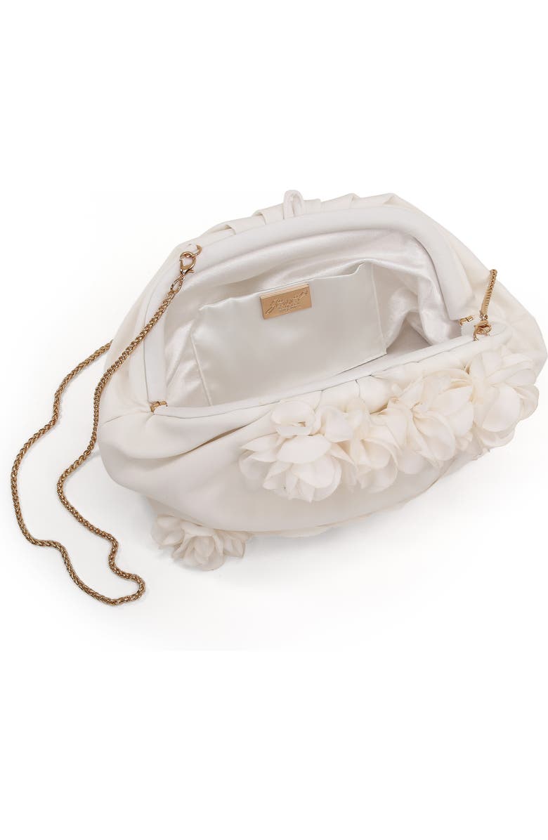 Jewel Badgley Mischka Violet Jacquard Satin Floral Applique Pouch Clutch, Alternate, color, Soft White