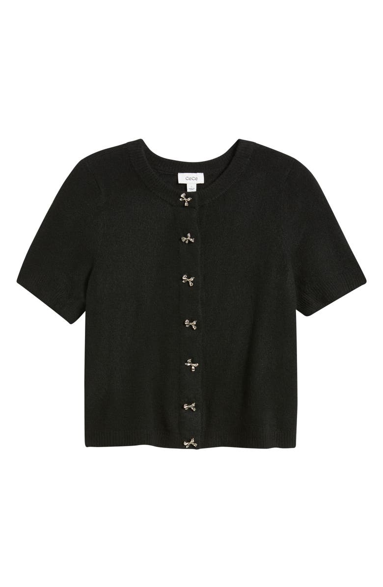 CeCe Short Sleeve Bow Button Cardigan, Alternate, color, Rich Black