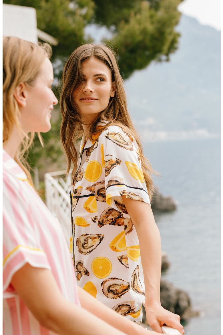 The World is Your Oyster Toile Short Pajamas, Alternate, color, YELLOW