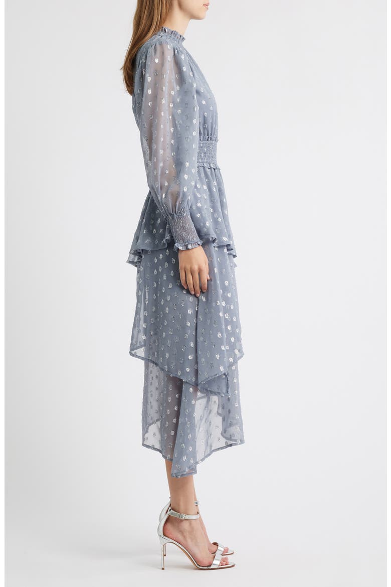 Metallic Long Sleeve Midi Dress, Alternate, color, BLUE