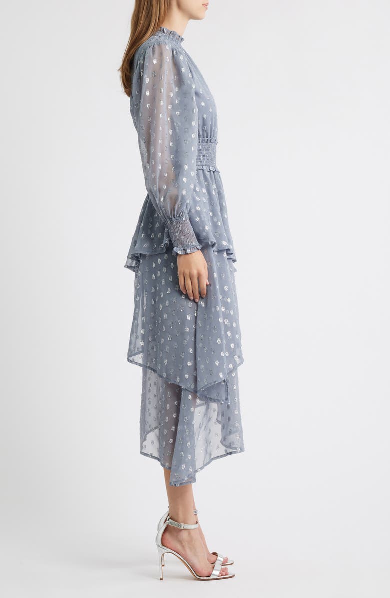 Lipsy Metallic Long Sleeve Midi Dress, Alternate, color, Blue