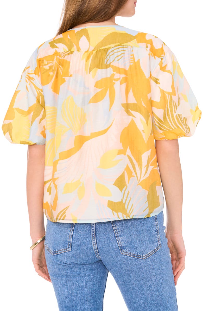 Vince Camuto Floral Puff Sleeve Top, Alternate, color, Airy Blue Yellow