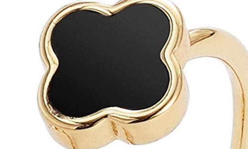Adornia Black Clover & Crystal Open Band Ring In Gold