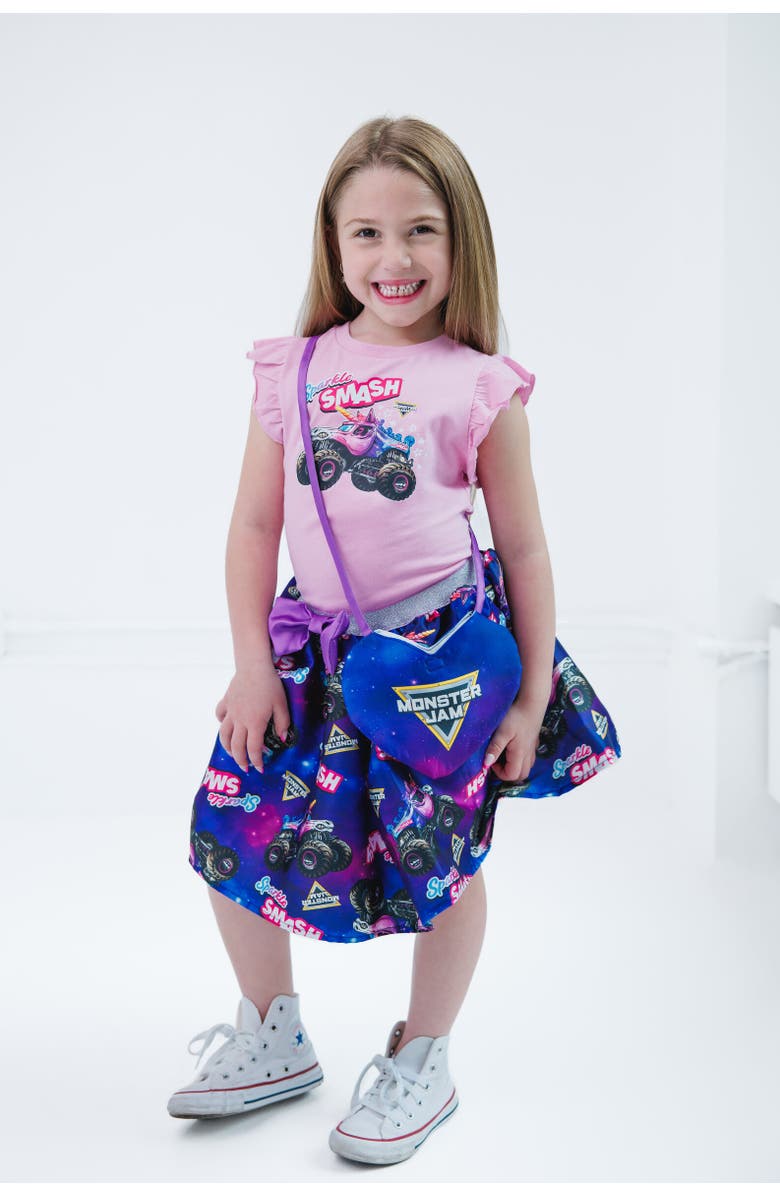 Monster Jam Sparkle Smash Tank Top Skirt & Bag Set, Alternate, color, Pink