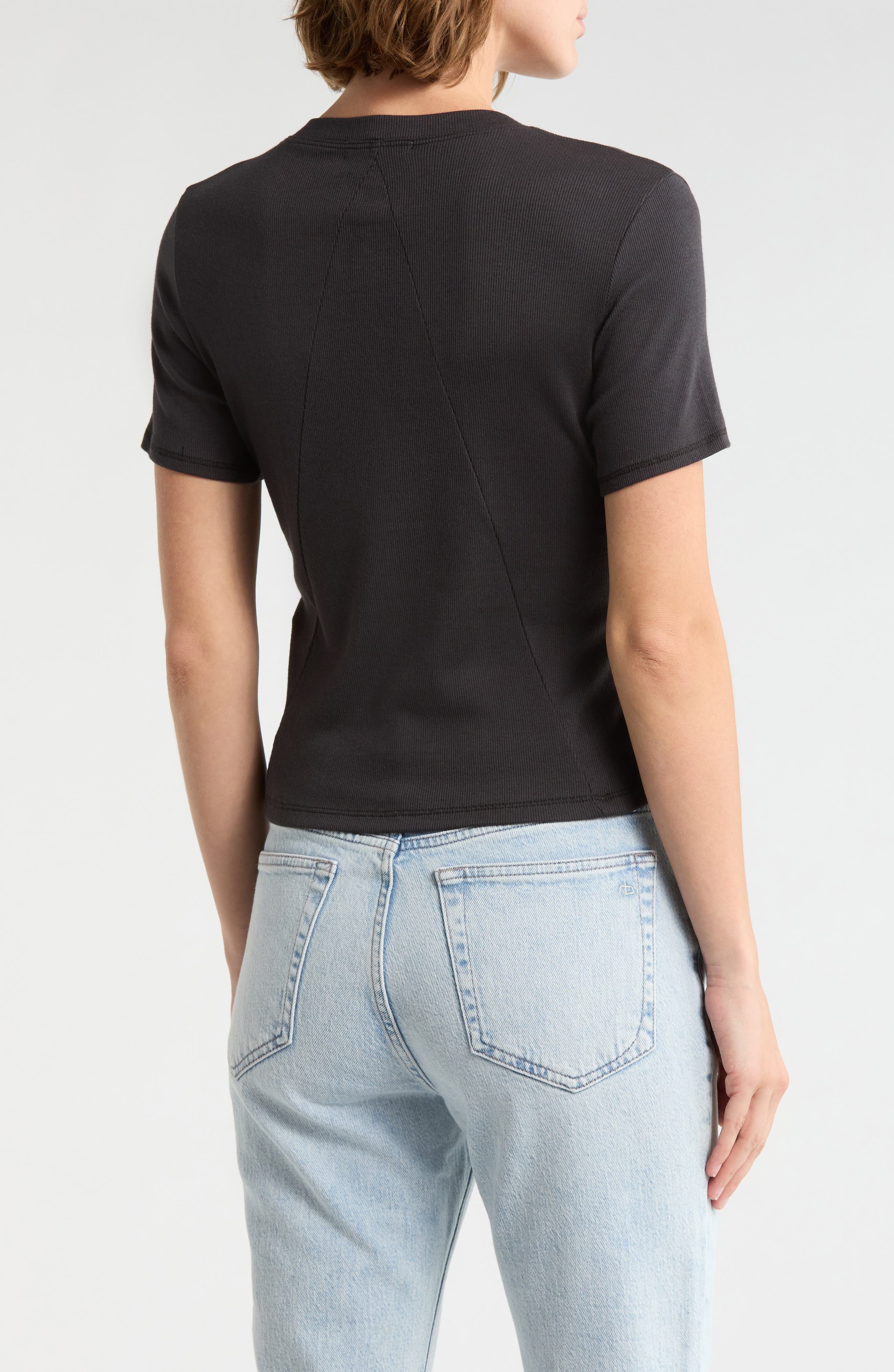 Essie Short Sleeve Button-Up Crop T-Shirt - image 2