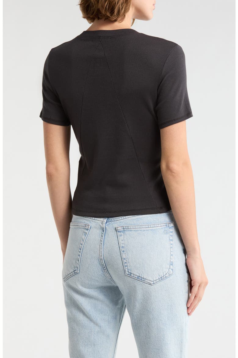 Essie Short Sleeve Button-Up Crop T-Shirt, Alternate, color, BLACK
