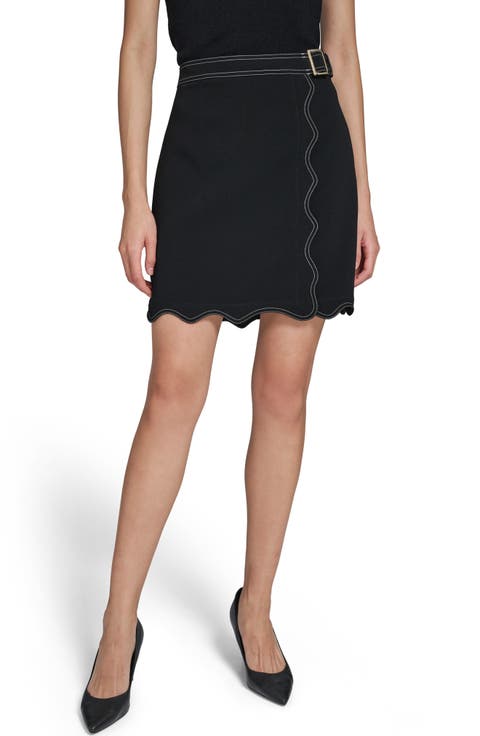 Belted Scalloped Hem Miniskirt