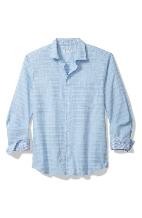 Barbados Breeze Playa Plaid Linen Blend Button-Up Shirt