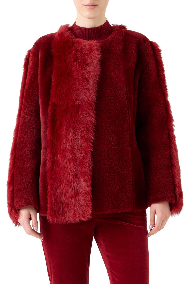Genuine Shearling Jacket, Main, color, CRANBERRY