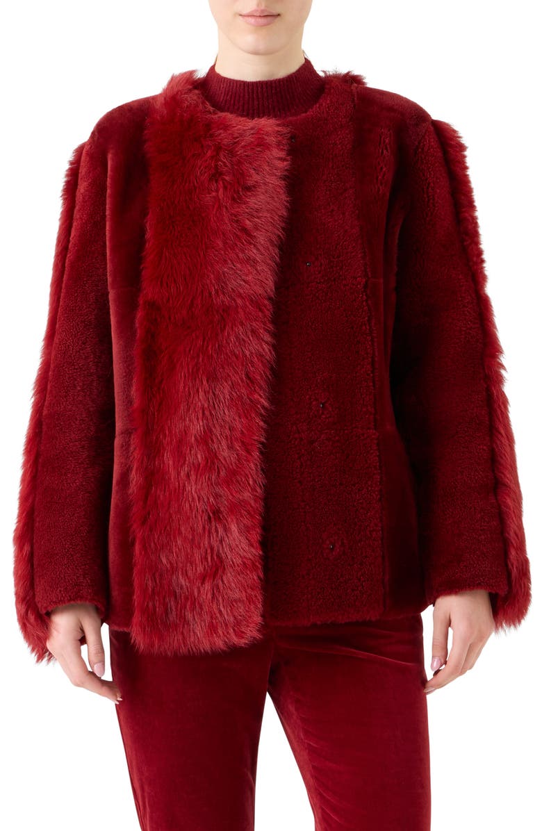 Akris punto Genuine Shearling Jacket, Main, color, Cranberry