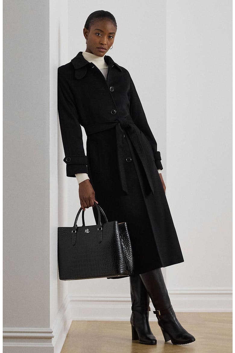 Wool Blend Trench Coat, Alternate, color, BLACK