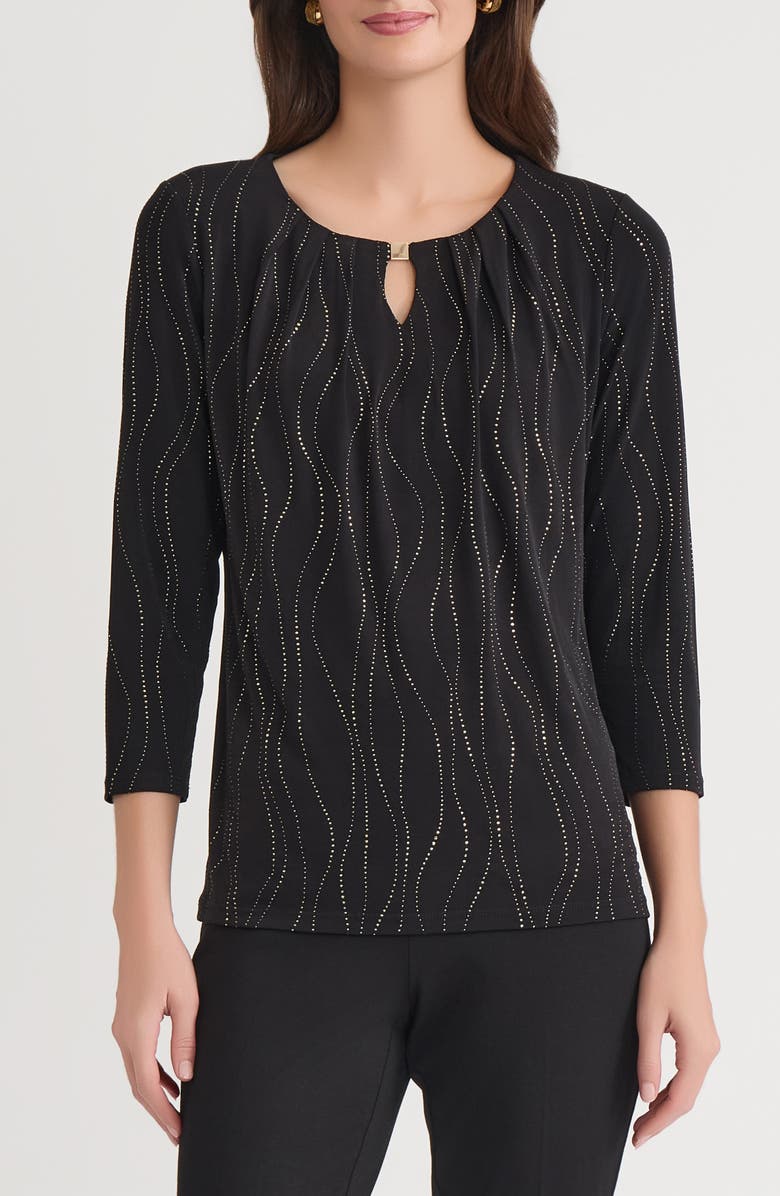 KASPER Rhinestone Keyhole Top, Main, color, Black/ Gold