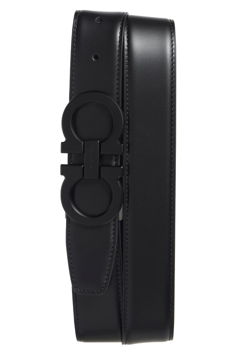 Reversible Gancini Buckle Leather Belt, Main, color, NERO BLUE MARINE