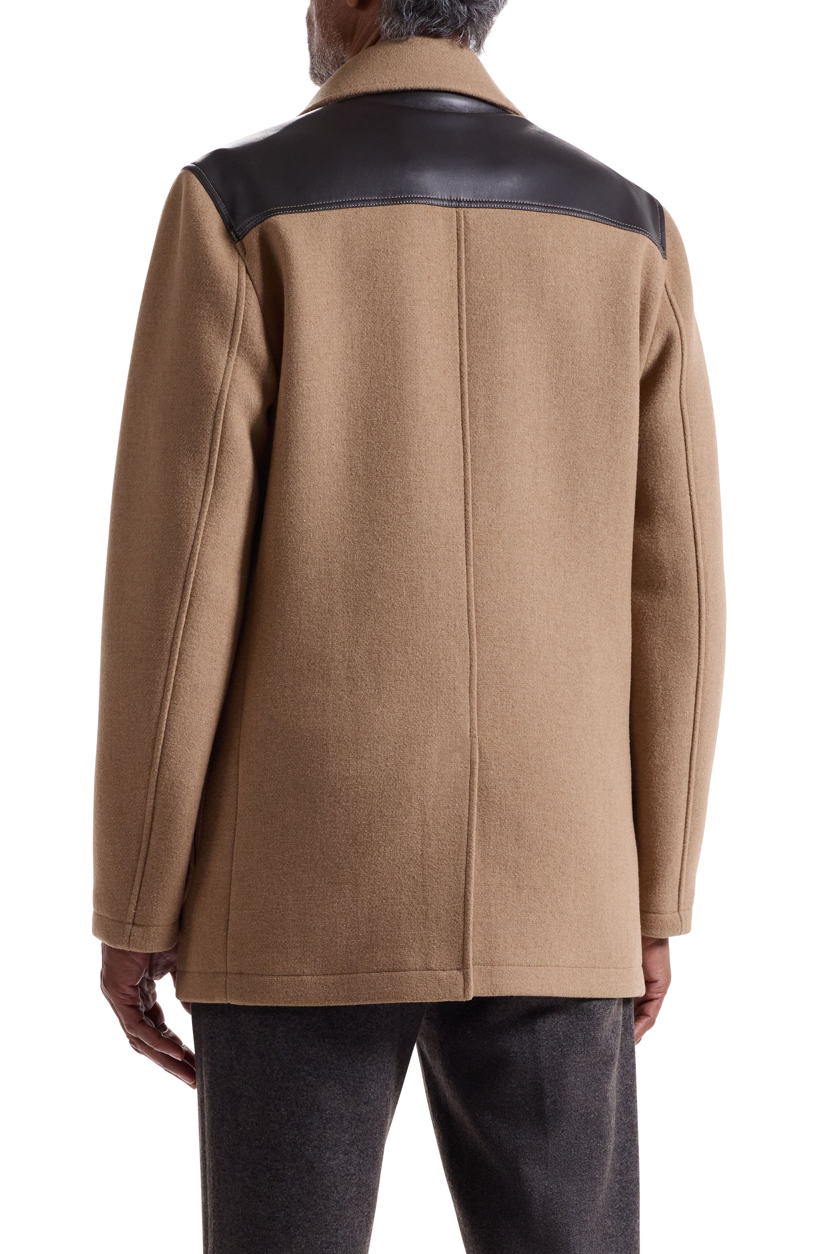 Leather Trim Wool Blend Tweed Peacoat - image 2