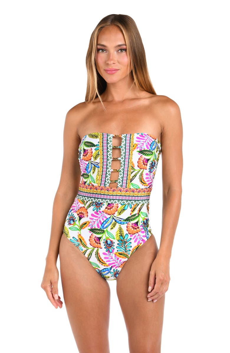 Sunshine 79 Jungle Bandeau One-Piece Swimsuit, Alternate, color, White Multi