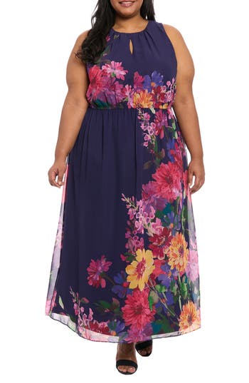 LONDON TIMES LONDON TIMES FLORAL KEYHOLE MAXI DRESS 