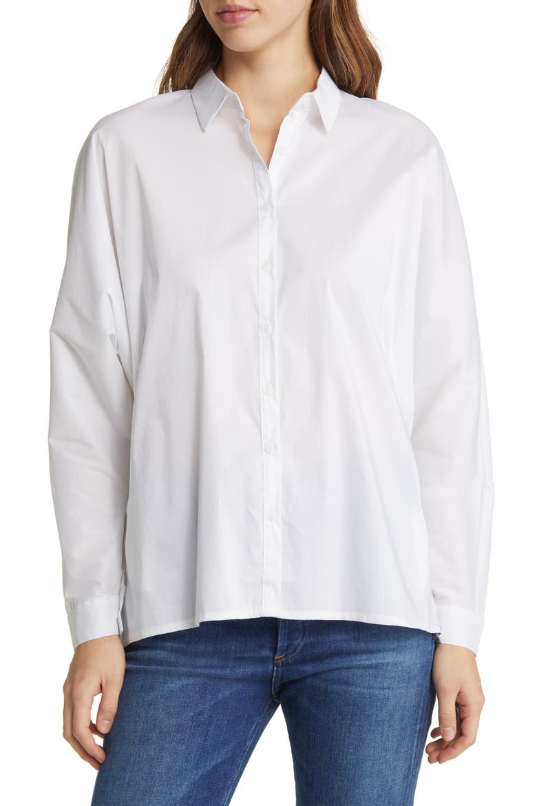 Hailey Oversize Stretch Poplin Shirt, Main, color, WHITE