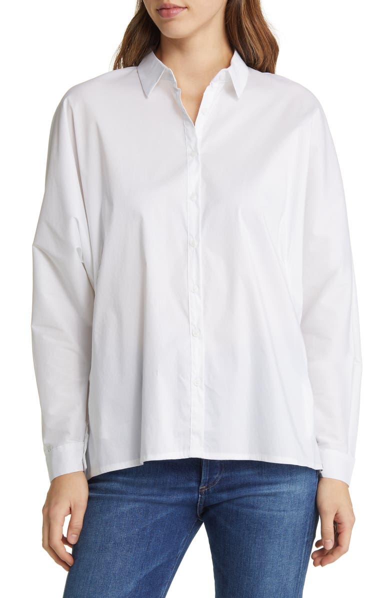 NIKKI LUND Hailey Oversize Stretch Poplin Shirt, Main, color, White