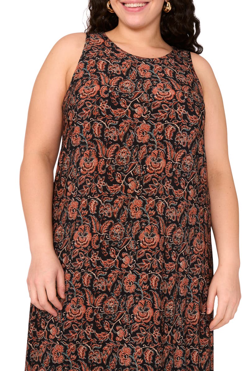 Vince Camuto Floral Border Print Sleeveless Maxi Dress, Alternate, color, Russet Brown
