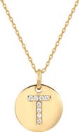 SUZY LEVIAN Yellow Sterling Silver White Cubic Zirconia Initial Disc Pendant Necklace