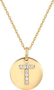 SUZY LEVIAN Yellow Sterling Silver White Cubic Zirconia Initial Disc Pendant Necklace