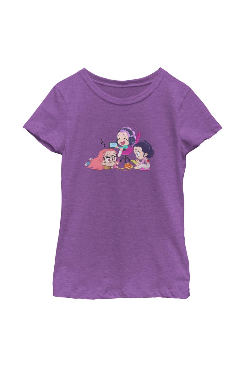 Girls' Chibi Girls' Playing T-Shirt, Main, color, Purple Berry